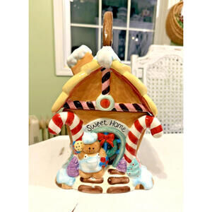 Gingerbread House Cookie Jar by Sleigh Bell Bistro: New in Box: opened